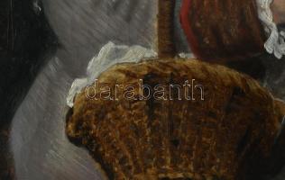 Jelzés nélkül:...grófnő (horgoló nő). Olaj, vászon, Dekoratív keretben. 65x50 cm