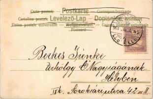 1901 Bon appétit! / Pészah üdvözlet macesz lepénnyel. Judaika / Pesach (Passover) greeting with matz...