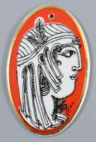 Hollóházi porcelán Szász Endre által tervezett mintával díszített plakett, jelzett, hibátlan, 6,5x4,5 cm