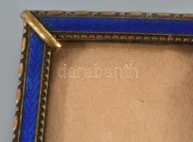 Régi zománcozott réz támasztható képkeret, 7x5 cm