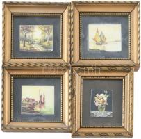 Matzon jelzéssel 4 db miniatura. Olaj, karton, kb 6x4 cm es képek, üvcgezett keretben