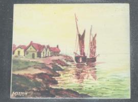 Matzon jelzéssel 4 db miniatura. Olaj, karton, kb 6x4 cm es képek, üvcgezett keretben