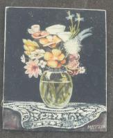 Matzon jelzéssel 4 db miniatura. Olaj, karton, kb 6x4 cm es képek, üvcgezett keretben