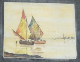 Matzon jelzéssel 4 db miniatura. Olaj, karton, kb 6x4 cm es képek, üvcgezett keretben