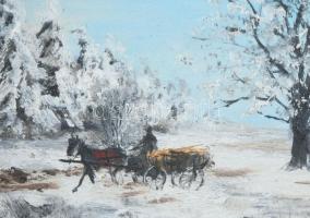 Boda jelzéssel: Lovaskocsi téli tájban Olaj, karton, 8x11 cm Keretben