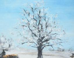 Boda jelzéssel: Lovaskocsi téli tájban Olaj, karton, 8x11 cm Keretben