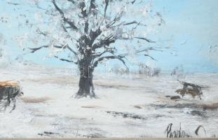 Boda jelzéssel: Lovaskocsi téli tájban Olaj, karton, 8x11 cm Keretben