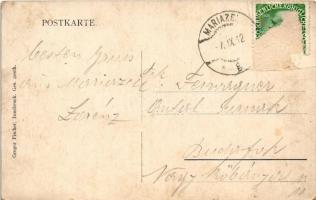 1912 Mariazell (Steiermark), pilgrimage church. Gregor Fischer Art Nouveau montage frame with hiker&...