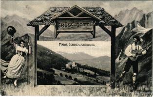 1912 Maria Schutz a. Semmering. Grüss' Gott! / Art Nouveau montage frame with Austrian folklore...