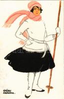 Síelő hölgy. "Nem ijeszt meg engem a tél fagyos réme, mert ettől is megvéd a Diana kréme" ...