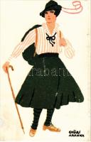 Túrázó hölgy. "Idegen tájakon akármerre járok, Diana púderre mindenütt találok" reklám / H...