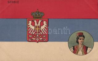 Serbian flag, coat of arms and folklore litho