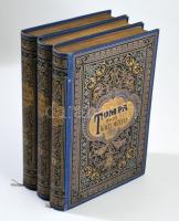 Tompa Mihály: - - összes költeményei I-III. köt. Sajtó alá rendezte: Lévay József. Bp.,1885, Méhner Vilmos, (Rudnyánszky A.-ny.), 1 (Tompa Mihály arcképe, címkép) t.+XXXIX+1+ 379+1+III p.; 451 p.; 438 p. A mű IV kötetben teljes! Kiadói aranyozott, festett, illusztrált kék egészvászon-kötés, aranyozott lapélekkel, kissé kopott, kissé foltos borítóval.