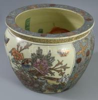 Kínai aranyhal tartó edény, kívül-belül kézzel festett, jelzett, hibátlan, d: 28 cm, m: 20 cm