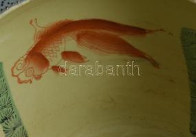 Kínai aranyhal tartó edény, kívül-belül kézzel festett, jelzett, hibátlan, d: 28 cm, m: 20 cm