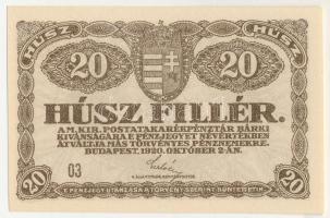 1920. 20f "03" T:UNC / Hungary 1920. 20 Fillér "03" C:UNC
Adamo K1, Krause P#43