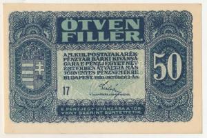 1920. 50f "17" T:AU / Hungary 1920. 50 Fillér "17" C:AU
Adamo K2, Krause P#44