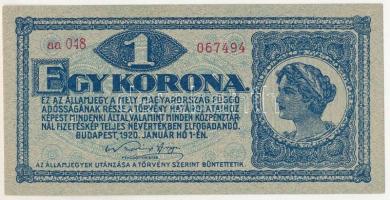 1920. 1K "aa 048 067494" T:UNC / Hungary 1920 1 Korona "aa 048 067494" C:UNC
Ad...