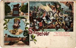 1915 Szigetvár, Zrínyi Miklós hősi halála 1566. szeptember 7-én, várkapu, Zrínyi emlékmű. Kozáry Ede...