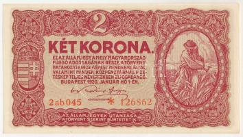 1920. 2K "2ab 045 * 126862" T:AU / Hungary 1920. 2 Korona "2ab 045 * 126862" C:A...