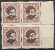 1919 Magyar tanácsköztársasági arcképek 75f ívszéli négyestömb álló vízjellel (32.000)