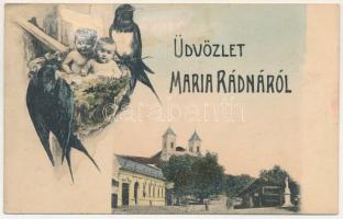 1907 Máriaradna, Mária-Radna, Radna (Lippa, Lipova); kegytemplom. Gregor Fischer kiadása, montázs babákkal fecskefészekben / pilgrimage church, montage with babies in the swallows' nest (b)