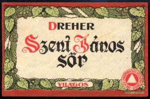 cca 1930-40 Dreher Szent János világos sör címke