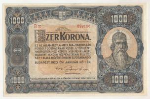 1920. 1000K "B 07 039180", "Orell Füssli Zürich" nyomdahely-jelöléssel T:UNC / H...