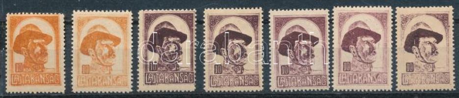 Nyugat-Magyarország VII. 1921 7 db 10K színváltozatokban, Bodor vizsgálójellel