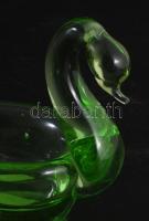 Hattyú tálka. zöld hutaüveg, kézzel készült, hibátlan 11x9 cm