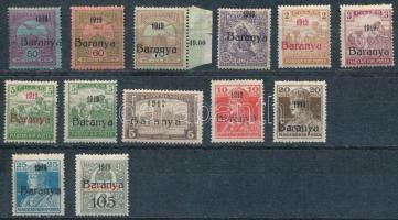 Baranya I. 1919 13 db bélyeg Antikva számokkal, Bodor vizsgálójellel