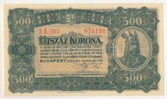 1923. 500K "5A 007 974191", "Magyar Pénzjegynyomda Rt. Budapest." nyomdahely jel...