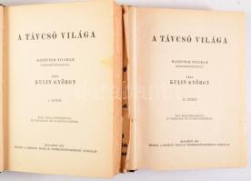 Kulin György: A távcső világa. Haeffner Tivadar közreműködésével írta - - . I-II. köt. Bp., 1941, K. M. Természettudományi Társulat, XVI+672 p.+ 2 (kihajtható) t.+ LXIV t. Első kiadás. Kiadói félvászon-kötés, nagyrészt jó állapotban, helyenként kissé foltos lapokkal, sérült kiadói papír védőborítóban.