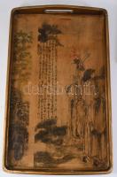 2 darab tradicionális kínai mintával díszített fa szervírozótálca, h: 42-45 cm