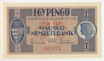 1938. 1P második kiadás "* H 619 087073" T:UNC / Hungary 1938. 1 Pengő second issue "...