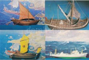 21 db MODERN megíratlan romániai hajó makett és festmény motívum képeslap / 21 modern unused Romanian ship model and painting postcards
