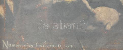 Jelzés nélkül, feltehetően XVIII. sz. festő: János apostol. Olaj, vászon. Sérült. Fakeretben 40x29 c...