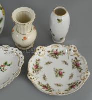 5 darab porcelán tárgy, váza, tálka, közte Rosenthal, Herendi, h: 14 cm alatt