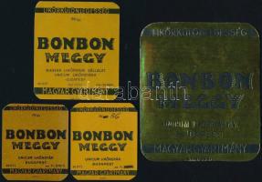 Bonbon meggy Unicum Likőrgyár címke, vegyes méretben, 4 db