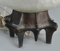 Lehoczky János (1942-) iparművész asztali lámpa. Bronz talapzaton matt repesztett üvegbúra, jelzés n...