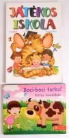 2 db gyerekkönyv: Boci-boci tarka! Tréfás mondókák. Leporellószerűen nyíló képeskönyv. + Játékos iskola versekkel, feladatokkal. Kiadói papírkötés, a színezőket részben kiszínezték.