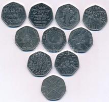 Nagy-Britannia 2006-2022. 50p (10xklf) forgalmi emlékpénz T:XF,VF United Kingdom 2006-2022. 2 Pounds (10xdiff) circulating commemorative coins C:XF,VF