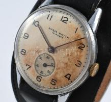 Nasia watch 15 köves kézi felhúzós szerkezetű karóra. Működő, jó állapotban, bőr szíjjal. d: 33 mm