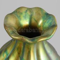 Zsolnay eozin mázas paradicsomvirág váza, jelzett, hibátlan, m: 12 cm