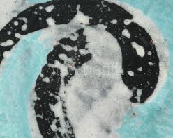 Gorka Lívia türkiz-fekete csíkos kínáló. Jelzett, hibátlan, d: 22,5 cm