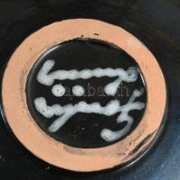 Gorka Lívia türkiz-fekete csíkos kínáló. Jelzett, hibátlan, d: 22,5 cm