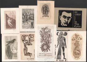14 db ex libris rézkarc klf alkotóktól vegyes méret részben jelzettek