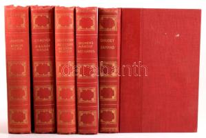 Athenaeum Könyvtár sorozat 5 kötete: Daudet, [Alphonse]: Sappho. Ford.: Kéri Pál.; Dickens, [Charles] Károly: Két város. Ford.: Bálint Mihály.; Geijerstam, Gustav af: Az öcsike. Egy házasság története. - Az örök rejtély.; Meyer, [Conrad Ferdinand]: A barát násza és egyéb novellák. Ford.: Lányi Géza Viktor.; Murger, Henry: Bohémvilág. Ford.: Komor Gyula. Bp., 1913-1915, Athenaeum. Aranyozott gerincű, piros egészvászon-kötésben, vegyes állapotban.