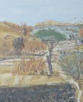 Sugár Gyula (1924-1991): Táj, 1969. Olaj, farost, jelzett. Hátoldalán Képcsarnok Vállalat címkéjével...