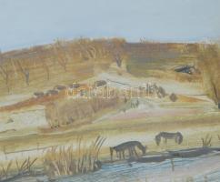 Sugár Gyula (1924-1991): Táj, 1969. Olaj, farost, jelzett. Hátoldalán Képcsarnok Vállalat címkéjével...